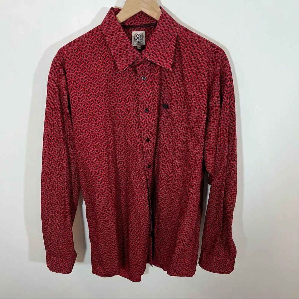 Cinch Men's Red Geometric Print Long Sleeve Button Down Shirt | Size L